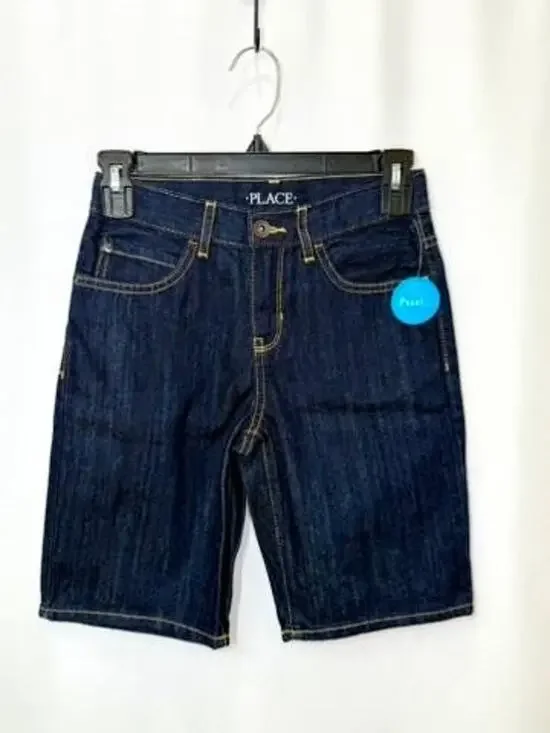 The Childrens Place Boys Denim Shorts Size 8 Dark Wash Blue Cotton Adjustable