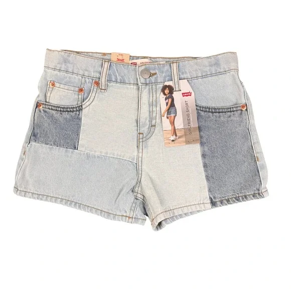 Levis Girlfriend Shorts Girls Size 12 Light Wash Blue Colorblock Patchwork NEW‎