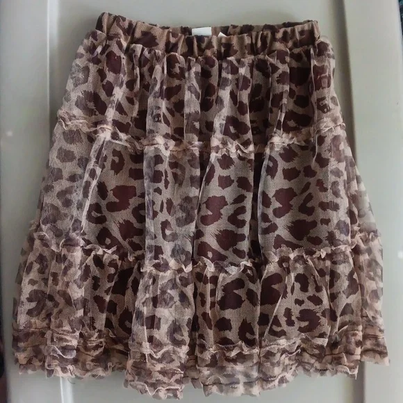 Children's place cheetah print tulle pleated skirt
