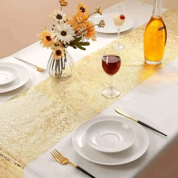 Brand New Gold Foil Mesh Organza Table Runner - 108