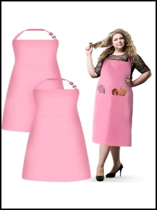 2 Pack Polyester Adjustable Bib Aprons Plus Size Full Coverage Kitchen Apron
