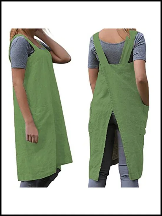 Cotton Cross Back Pinafore Apron with Large Pockets for Kitchen Gardening