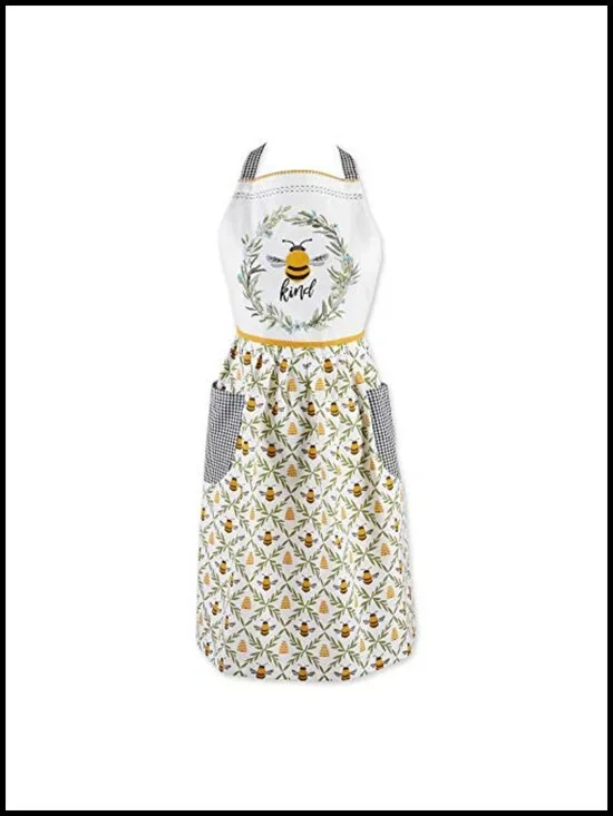 100% Cotton Adjustable Kitchen Apron with Two Large Pockets, One Size Fits Most