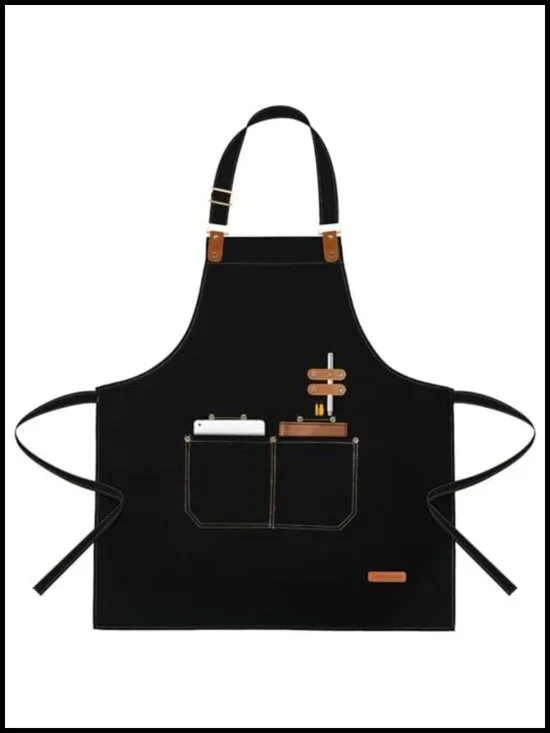 Water Repellent Apron with Adjustable Strap and Pockets for Cooking