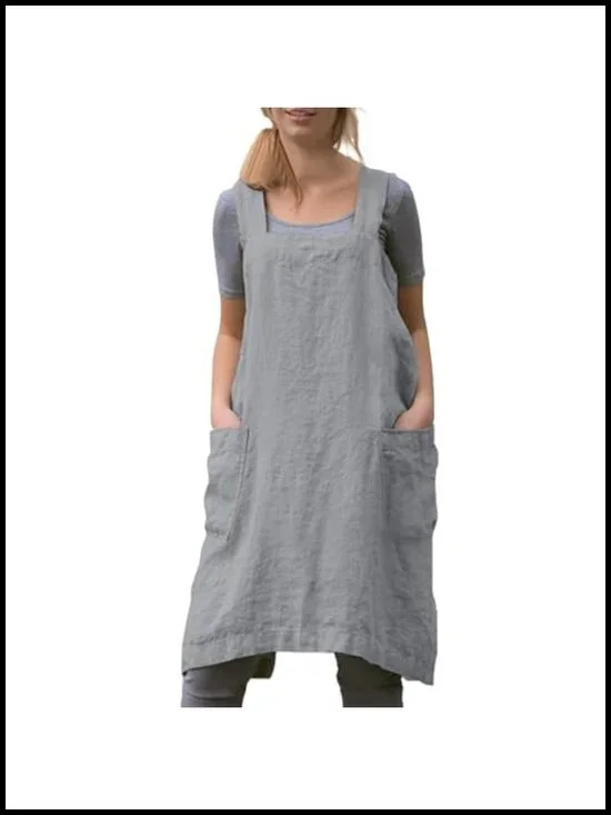Cotton Linen Cross Back Pinafore Apron with 2 Pockets for Baking Cooking Chef