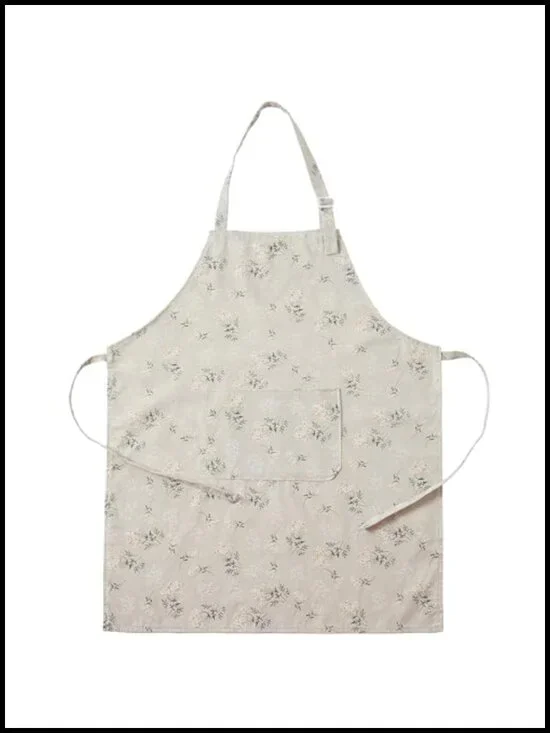 Linen Apron Japanese Style Lightweight Breathable Floral Embossed Adjustable