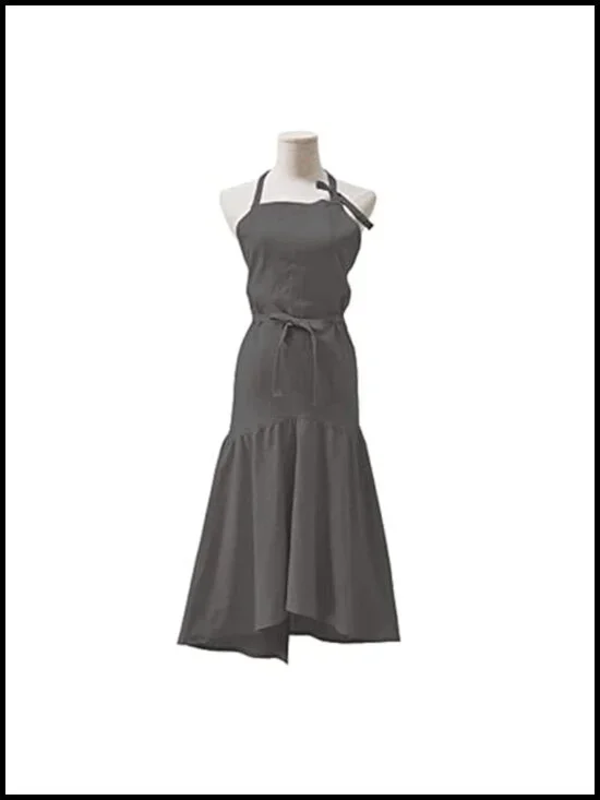 Fishtail Cotton Linen Kitchen Apron Adjustable Belt Long Slim Apron