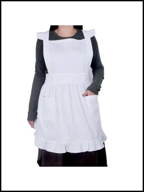 Cotton Adjustable Kitchen Cooking Apron - Retro Cosplay Maid Style with Pockets