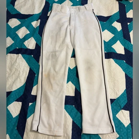 Majestic White Youth Baseball Pants with Black Piping, Size M
