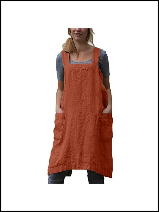 Cotton Linen Cross Back Apron with Pockets Pinafore for Cooking