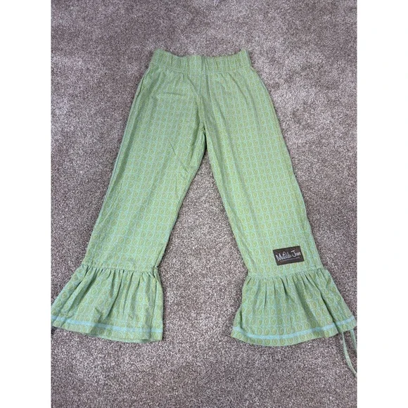 Matilda Jane Serendipity Girls Pants Green Blue Geometric Ruffle Hem‎ Leggings 8