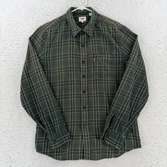 Levi's Shirt Mens Medium Green Plaid Flannel Long Sleeve Button Up Casual