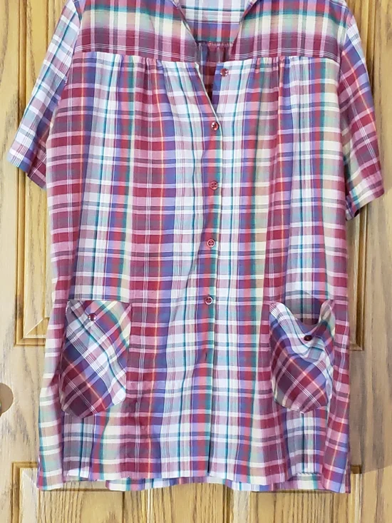 Vintage‎ Womens Kitchen Smock. Button Down. Purple And Pink Plaid.