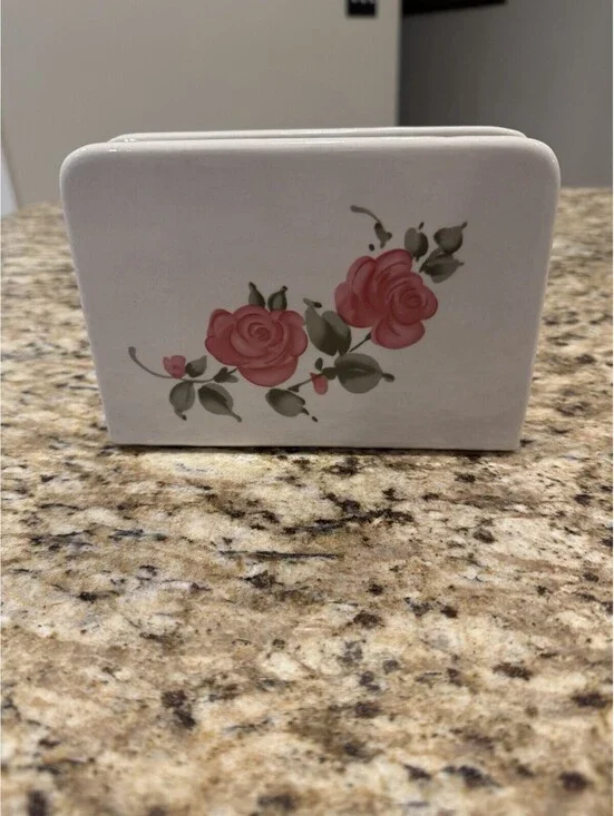 Vtg Gibson Roseland Pink Roses Napkin Holder No Chips EUC
