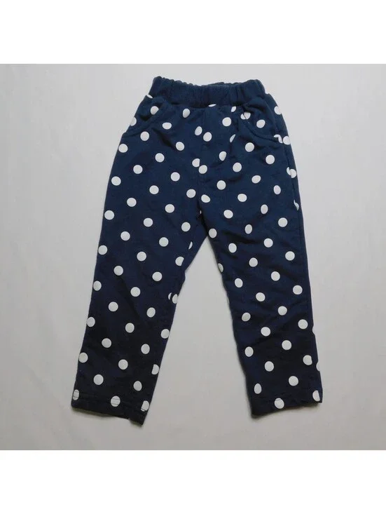 Unbranded Girls Polka Dot Pants Size 3T 100 Navy Blue White Sweatpants Pockets
