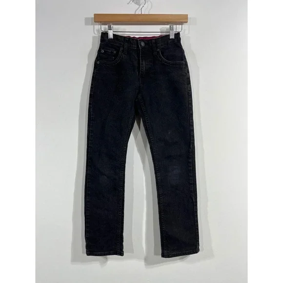 Levis 511 Slim Fit Black Denim Straight Jeans Adjustable Waist Boys Girls 12 Reg
