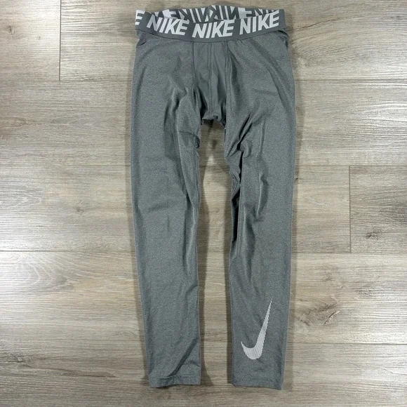 Nike Pro Boys XL Dri-Fit Full Length Gray Training Tights BV3516 Football Sports