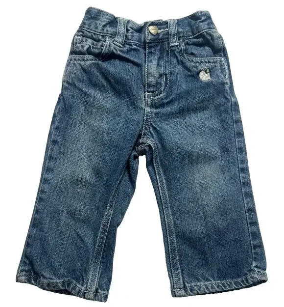 Carhartt Baby Girls Jeans 12M Embroidered Pockets Elastic Waist Denim