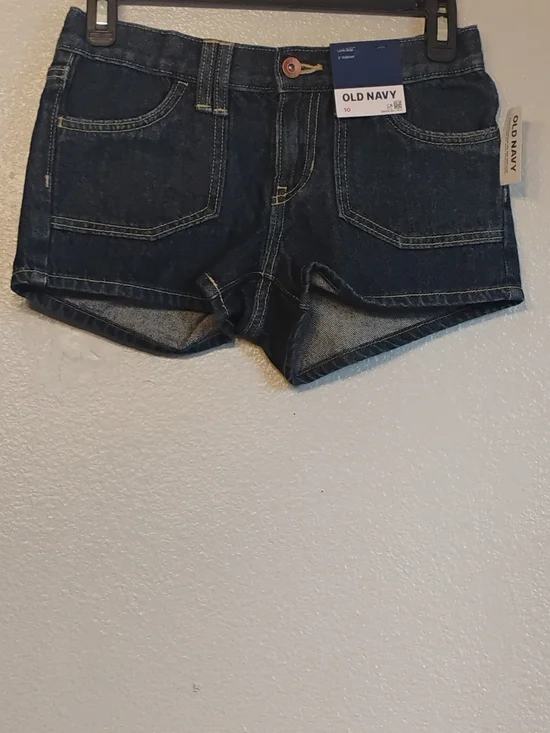 Old Navy Girls Size 10 Low Rise Utility Denim Jean Shorts Dark Wash NWT 2”
