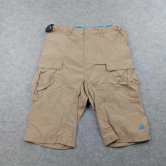 Adidas‎ Shorts Boys 13-14 Beige Cargo Nylon Stretch Elastic Waist Outdoor Hiking
