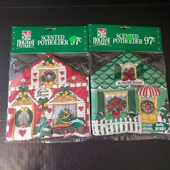 VTG Christmas Berry Scented‎ Potholder Pot Holders Flower Shop and Candle Shoppe