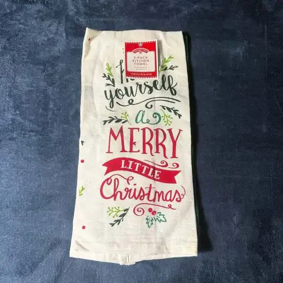 Serafina Home XMAS Towels: Merry Christmas & Poinsettia Print, 100% Cotton