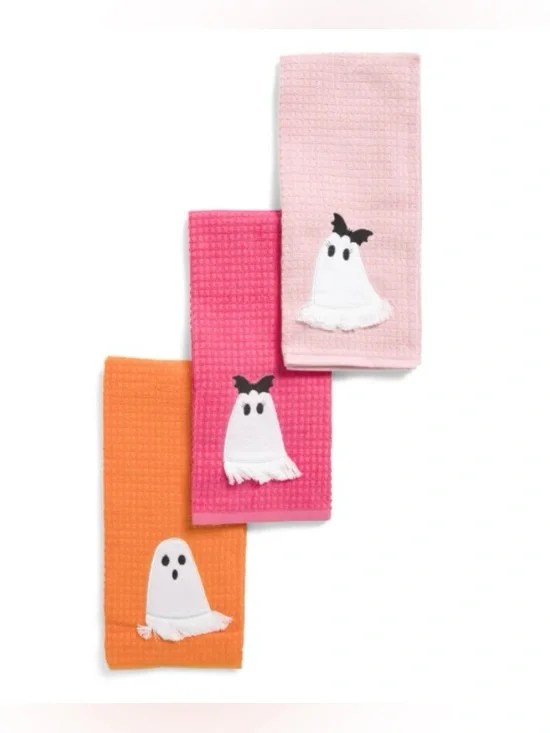 Cupcakes and Cashmere Set of 3 Waffle Kitchen Hand Towels - Cute Halloween Decor