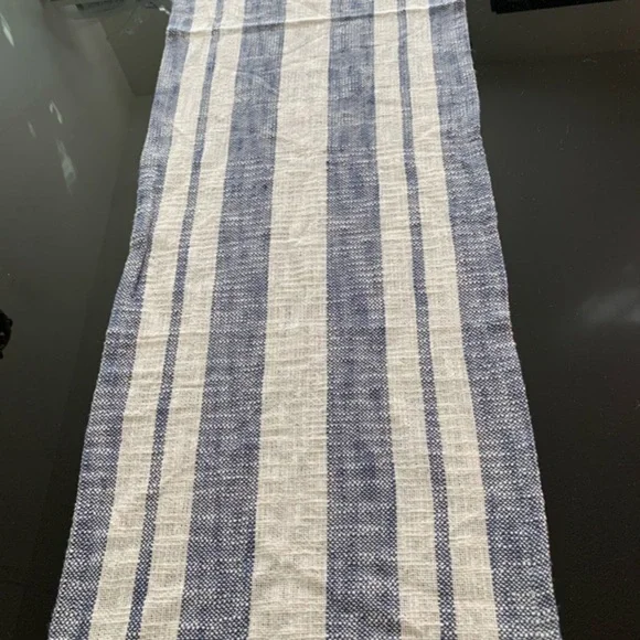 Striped Blue and White with Tassels Table runner