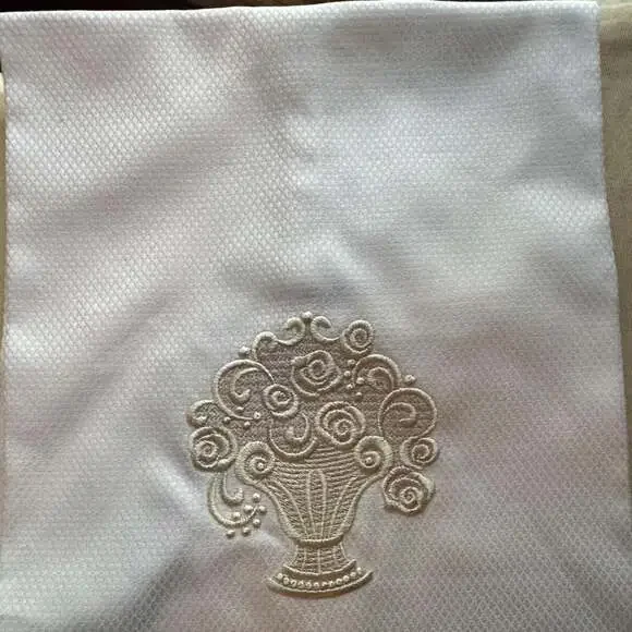 Mimosa Home Gifts Embroidered White Linen Tea Towel