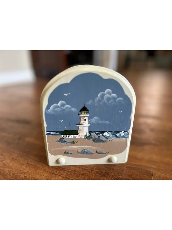 Hand-Painted Lighthouse Wooden Napkin Holder