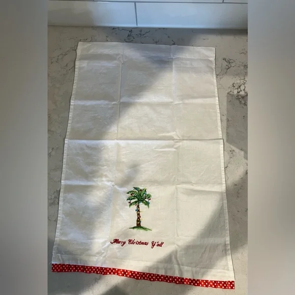 Merry Christmas Y’all white kitchen towel  embroidered palm tree