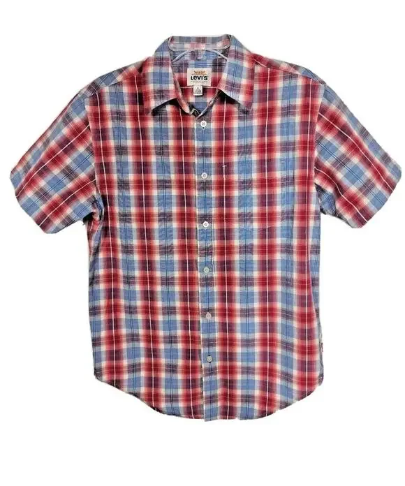Levi's Strauss Co. Men's Shirt Small Short Sleeve Check Plaid Button Up Blue Red