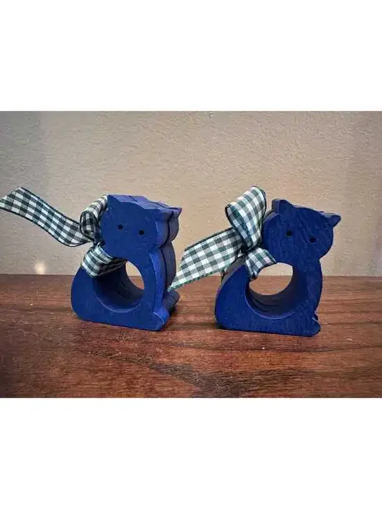 Vintage Aarikka Finland Cobalt Blue Cat Napkin Rings Set of 4