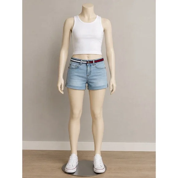 Tommy Hilfiger Girls Light Wash Denim Shorts Striped‎ Waistband 10