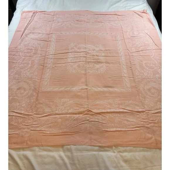 Jacquard Weave Peach Tablecloth Square‎ Farmhouse Cottagecore 47