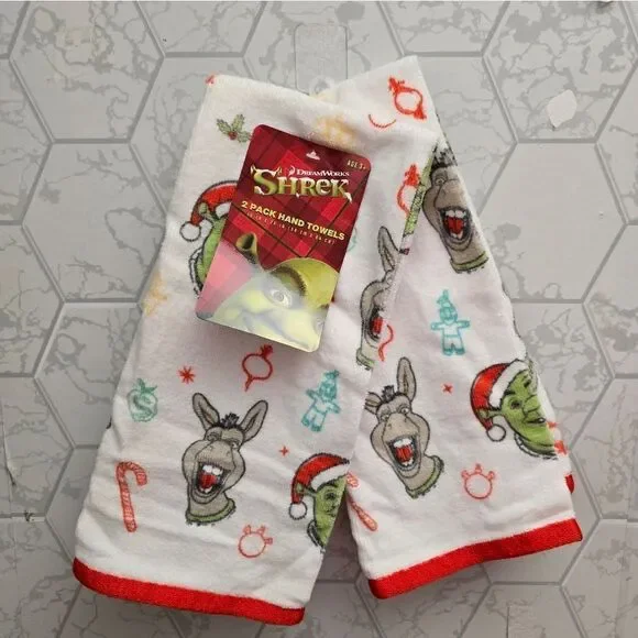 Nwt Christmas 2pc Shrek Hand Towels Set, 15