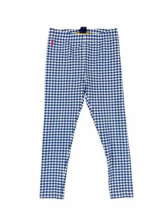 Polo Ralph Lauren Gingham Pony Logo Leggings Blue White Size 5