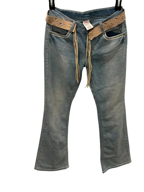 Girls Faded Glory Light Blue Flare Jeans with Tan Fringed Belt Size 10