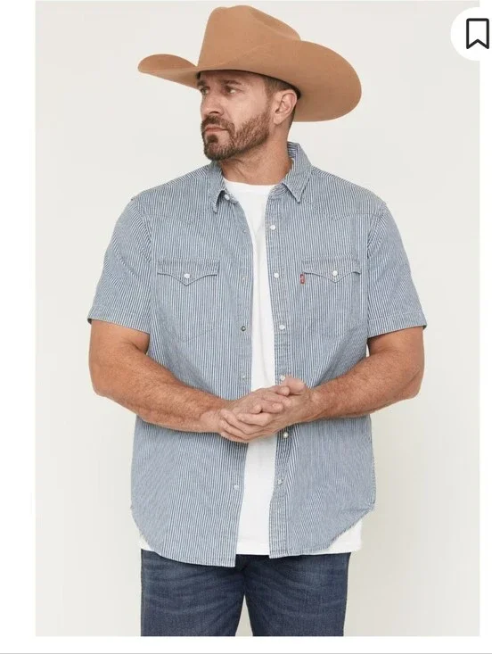 Levi's Men's Classic Picadilly Striped Short Sleeve Snap Western Shirt SIZE S