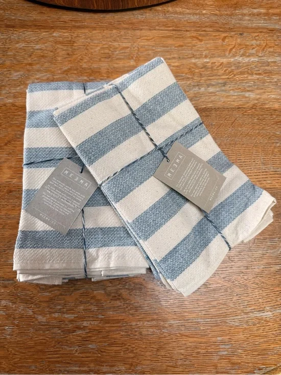 Striped Blue and Cream Kitchen Linen Set - MEEMA