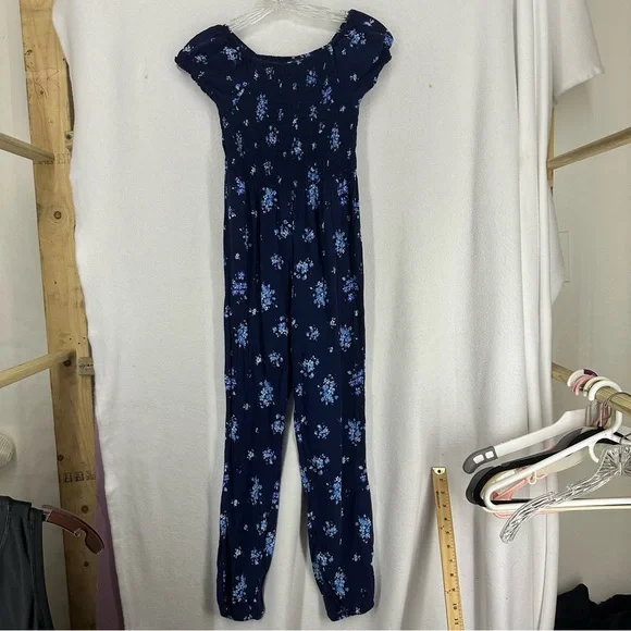 Children’s‎ Place Floral Short Sleeve Pants Jumpsuit Girls Large Blue