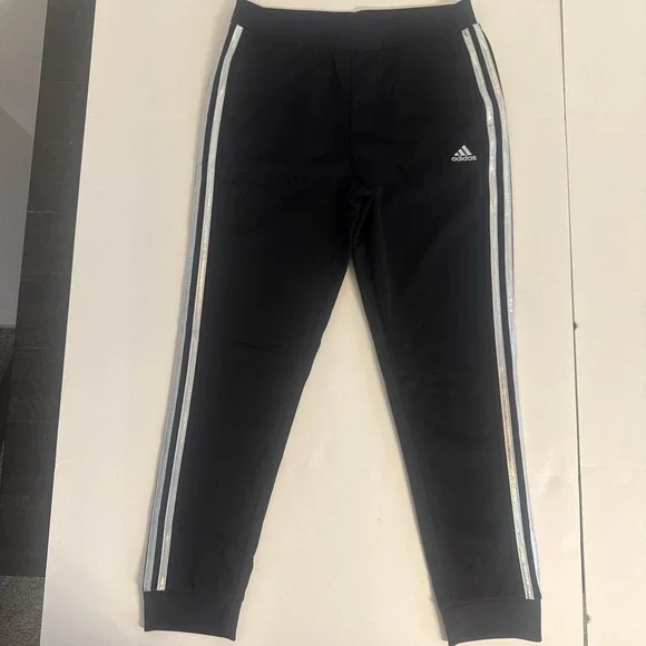 Adidas Pants Youth‎ Large 14 Black 3 Stripes Track Joggers Athletic Polyester