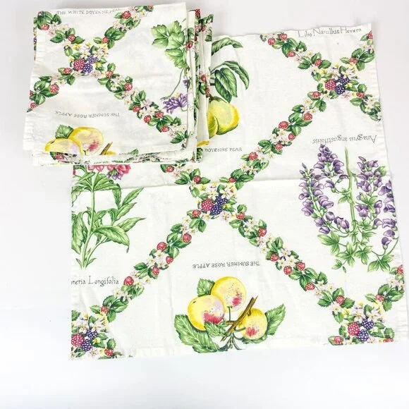 Wilton Court Square Cotton Napkins Set Of 8 With Floral & Fruit Design