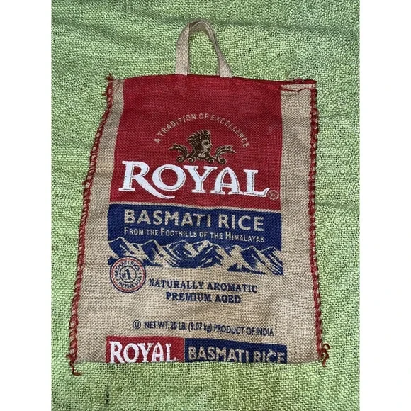 Royal Basmati‎ Rice Burlap Tote Bag Sack Zipper