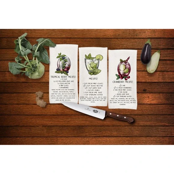 Mojitos Beverage recipe Bar towel set,‎ Great gift for Dad,  Cocktails set 2