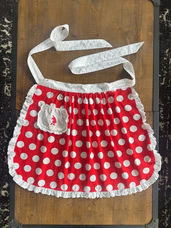 Disney Minnie Mouse Red Polka Dot Half Apron with White Ruffle