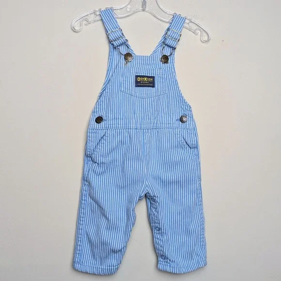 Vintage Osh Kosh‎ Overalls 80s Light Blue White Stripe Easter Flaws 12 Months