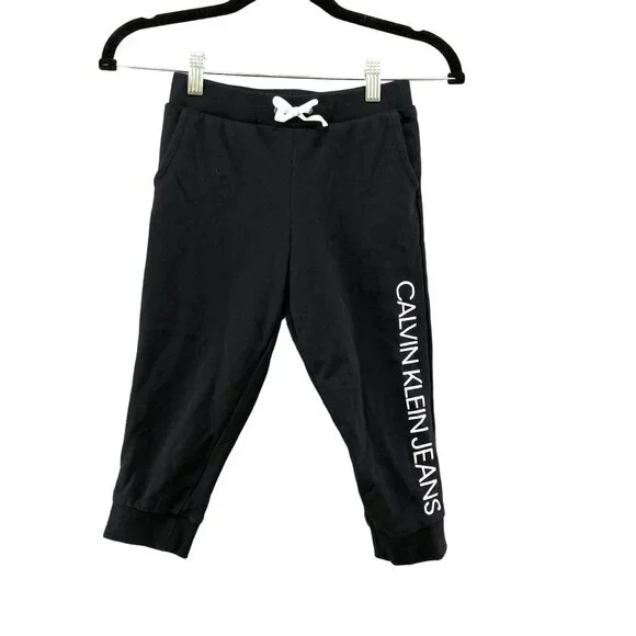 Calvin Klein Kids XS 5/6 Black Jogger Sweatpants Fleece Logo Lounge‎ Athleisure