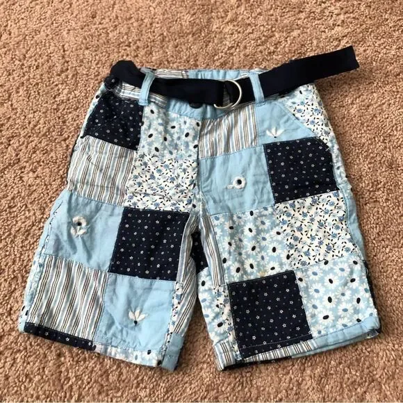 Janie‎ and Jack Daisy Patchwork Bermuda Shorts Girls 2T Blue Belted
