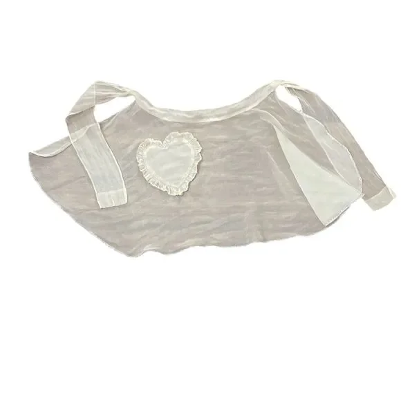 Vintage 1970s Sheer Peach Organza Kitchen Apron One Size Heart Pocket Handmade